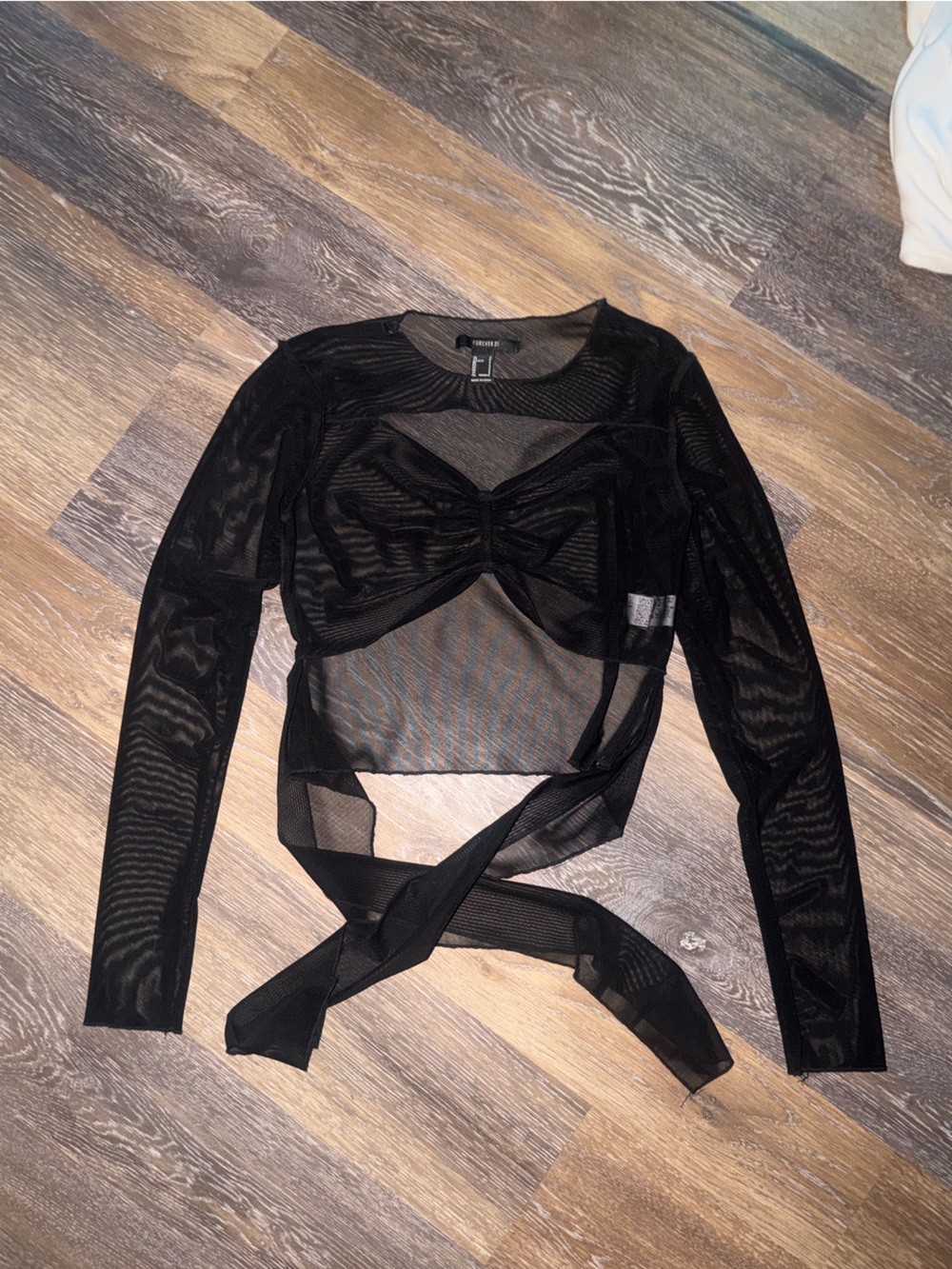 Forever 21 Black Sheer Mesh Long-Sleeve Twist Bralette Wrap Top